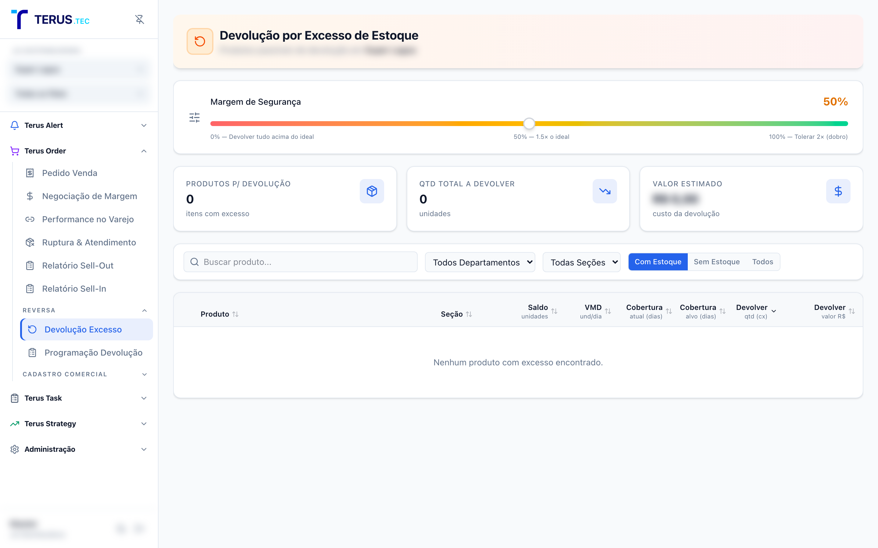 Devolução por excesso de estoque